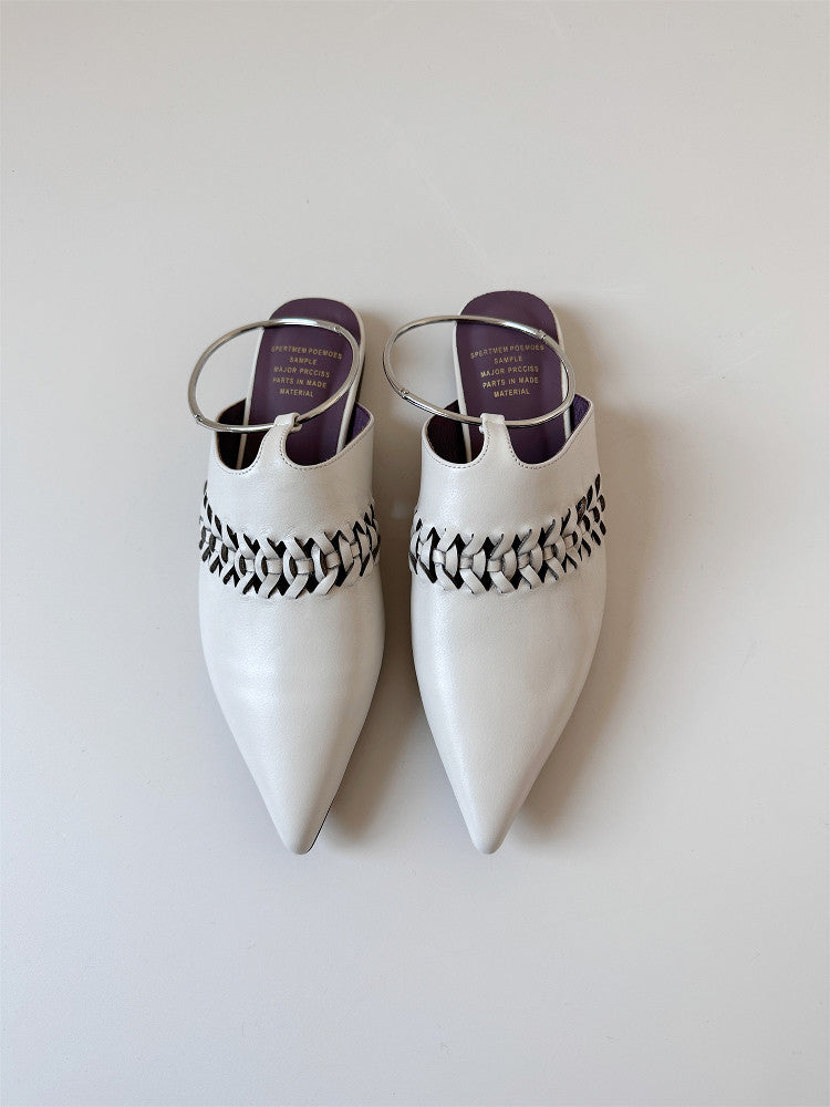 Red leather sandals women's low heels pointed shoes