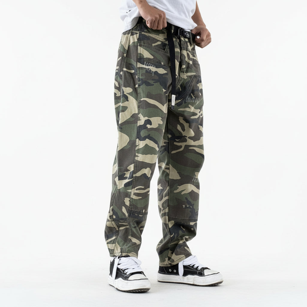 Fleece camouflage cargo men pants distressed trouser
