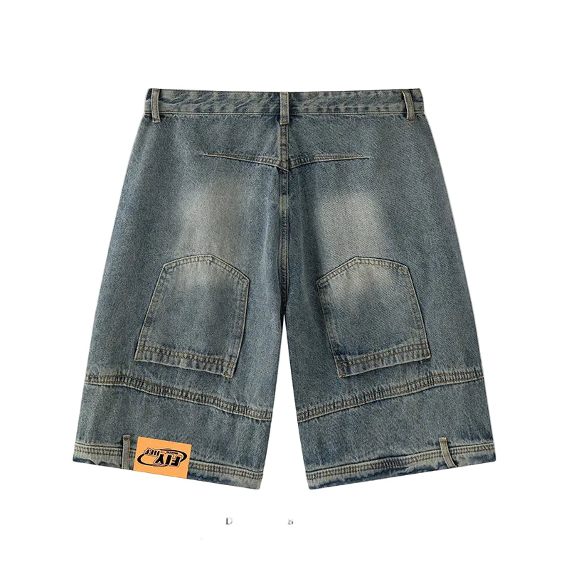 Distressed upside down men denim shorts jeans