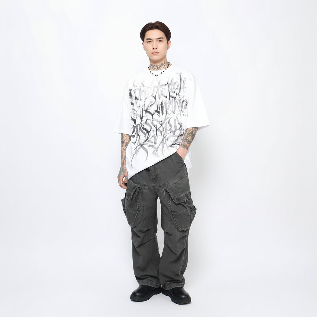 T-shirt men's summer loose fashion graffiti print couple top