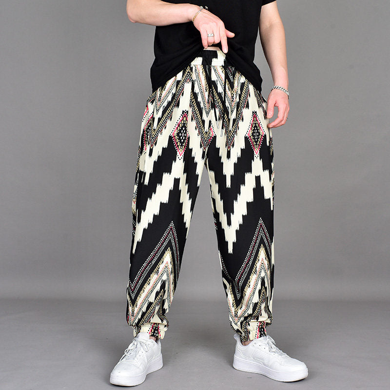 Drape casual print bound leg pants