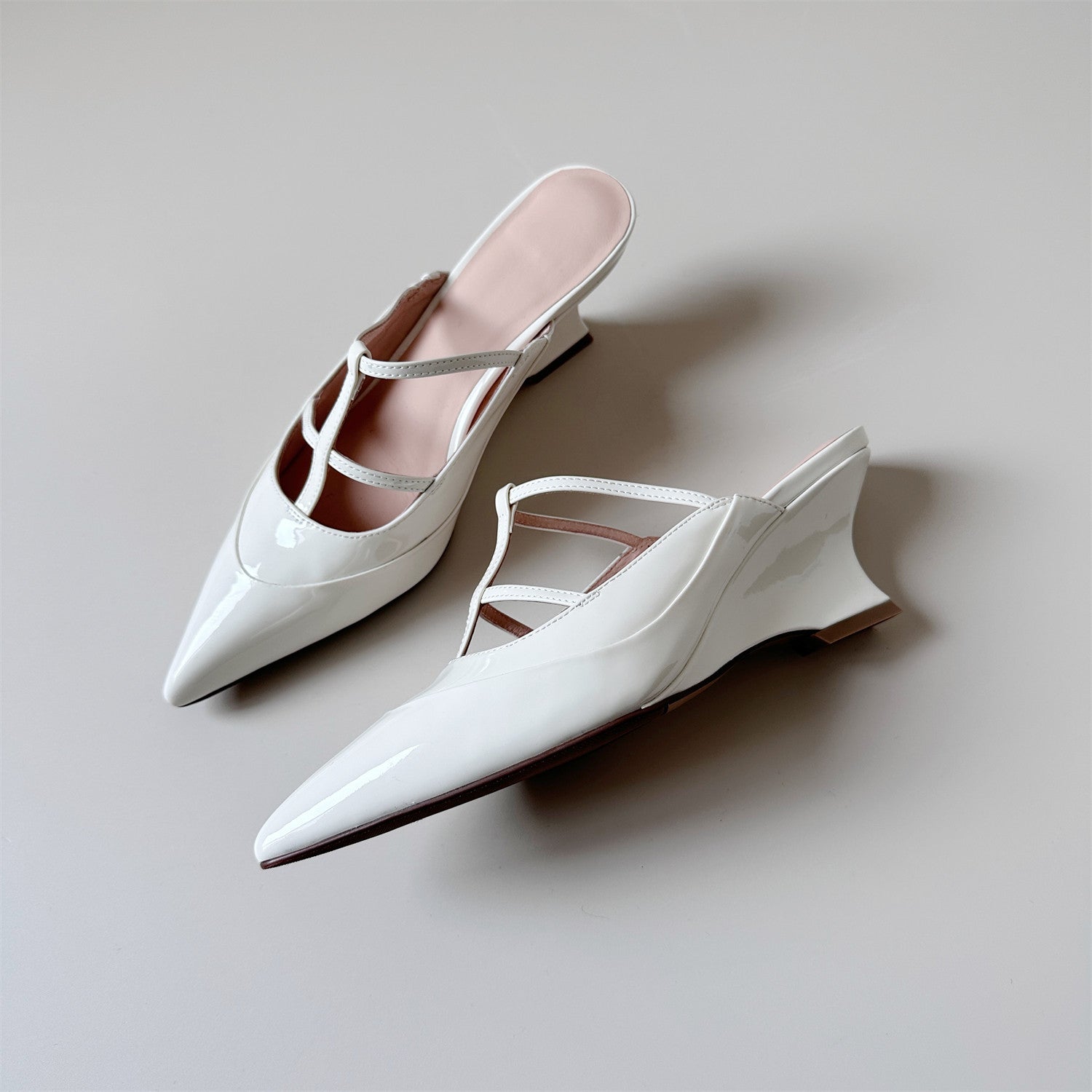 Simple off-white pointed toe high wedge sandals