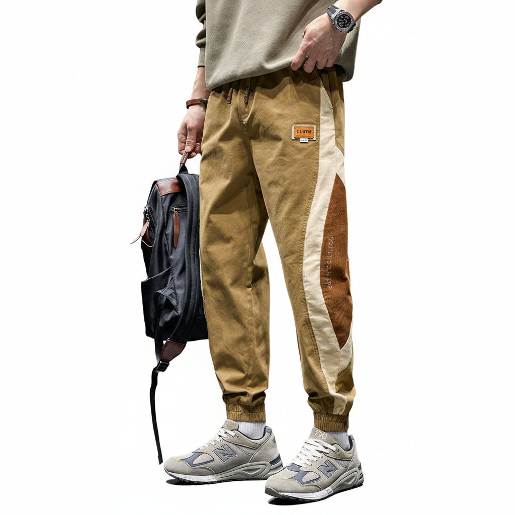 Men contrast splicing stretch ruffian handsome trousers