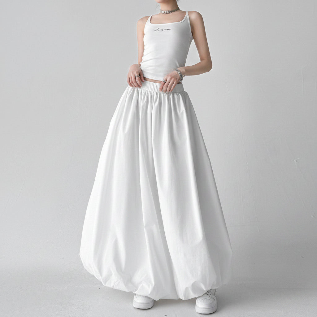White bud skirt high-waisted slimming puffy bobble skirt