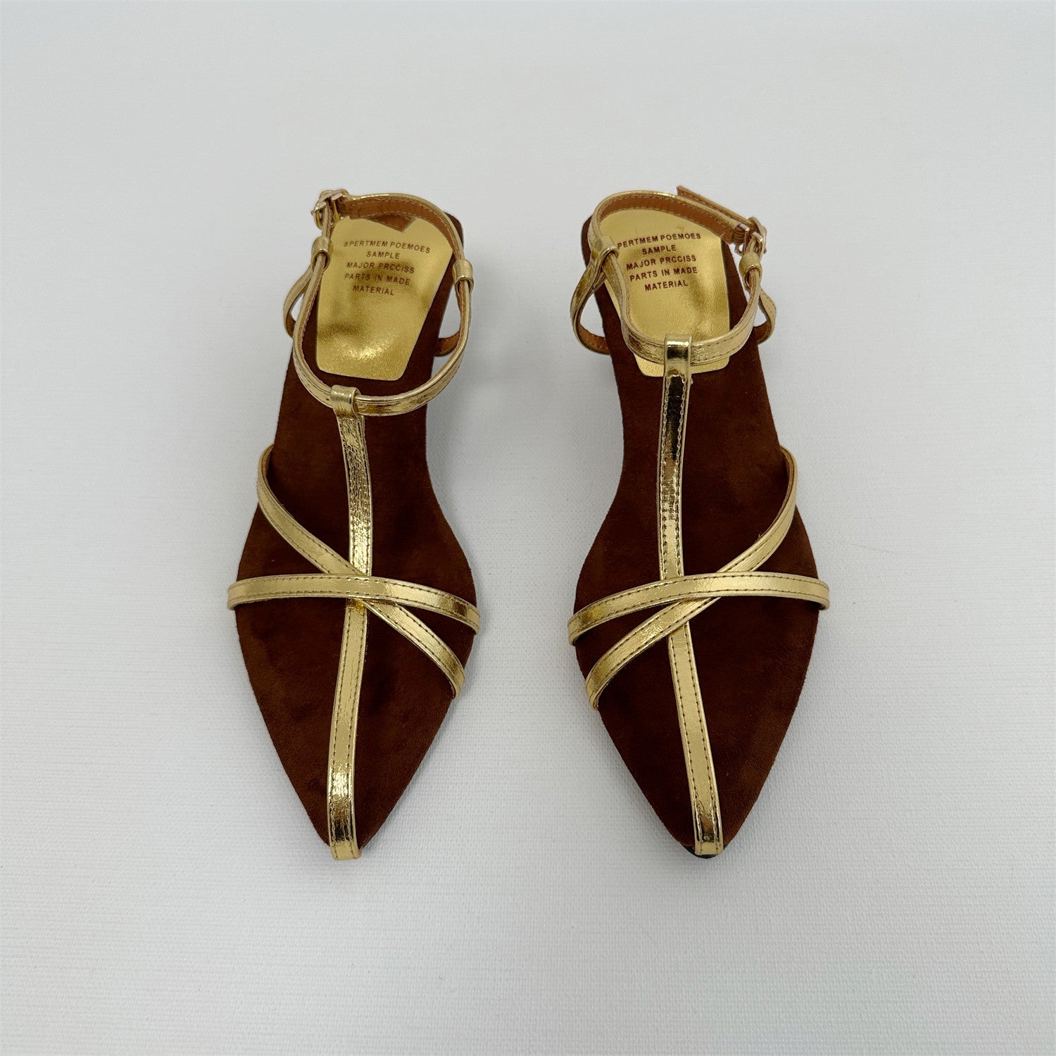 Gold thin band pointed toe 6cm wedge heel high heel sandals