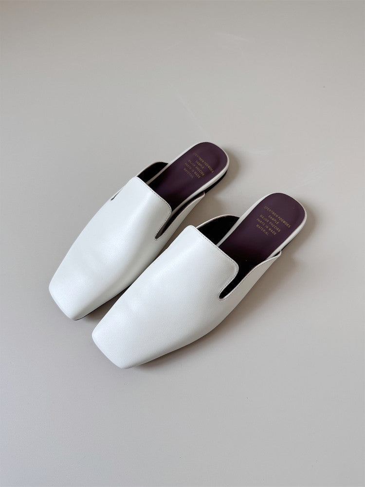 Green leather half-slipped sandals, women wear mules