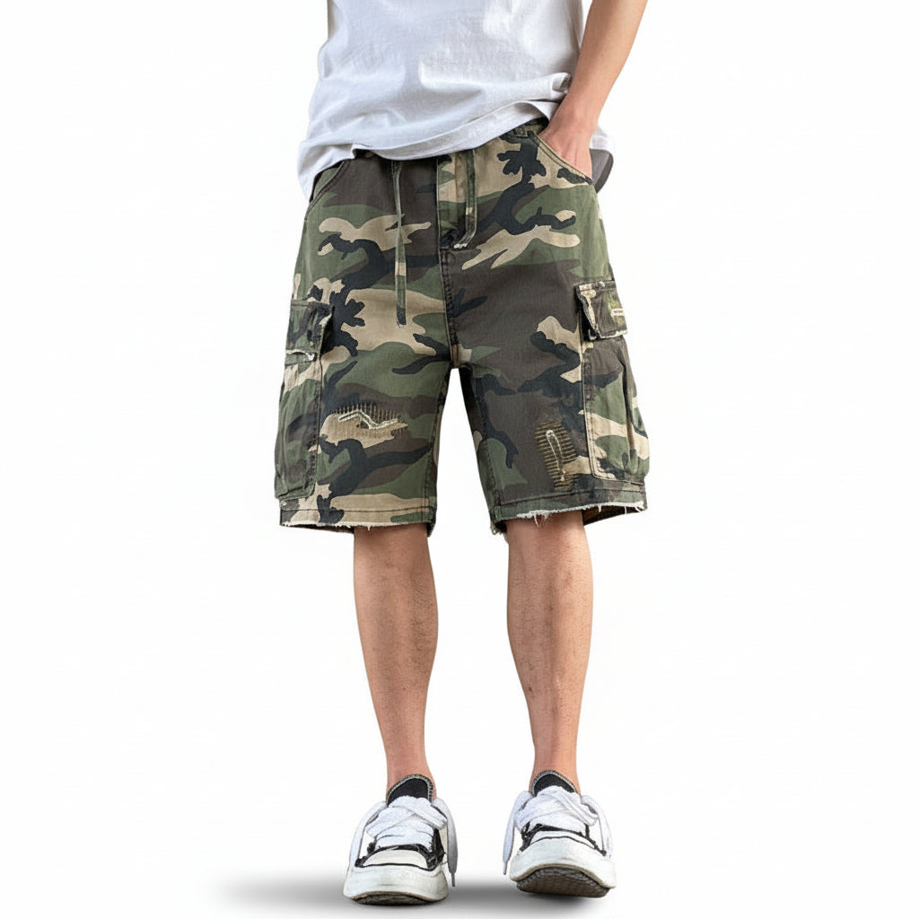 Midi wash cargo camouflage cropped shorts trendy