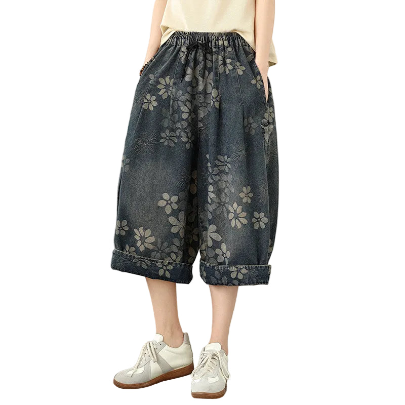 Denim elastic wide-leg pant