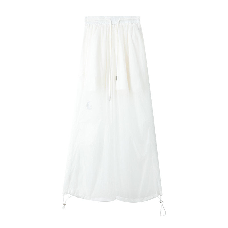 Transparent white high-waisted loose wide-leg pants