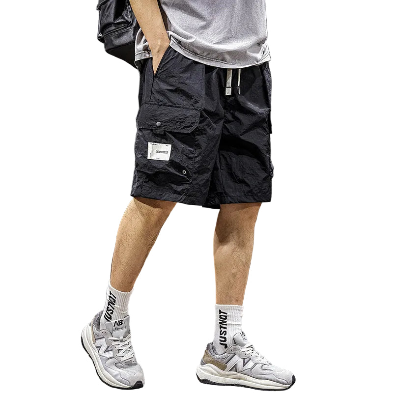 Black cargo shorts men's mid-pants