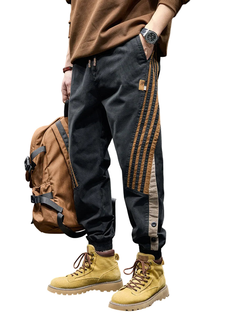 Men side striped loose stretch cargo pants