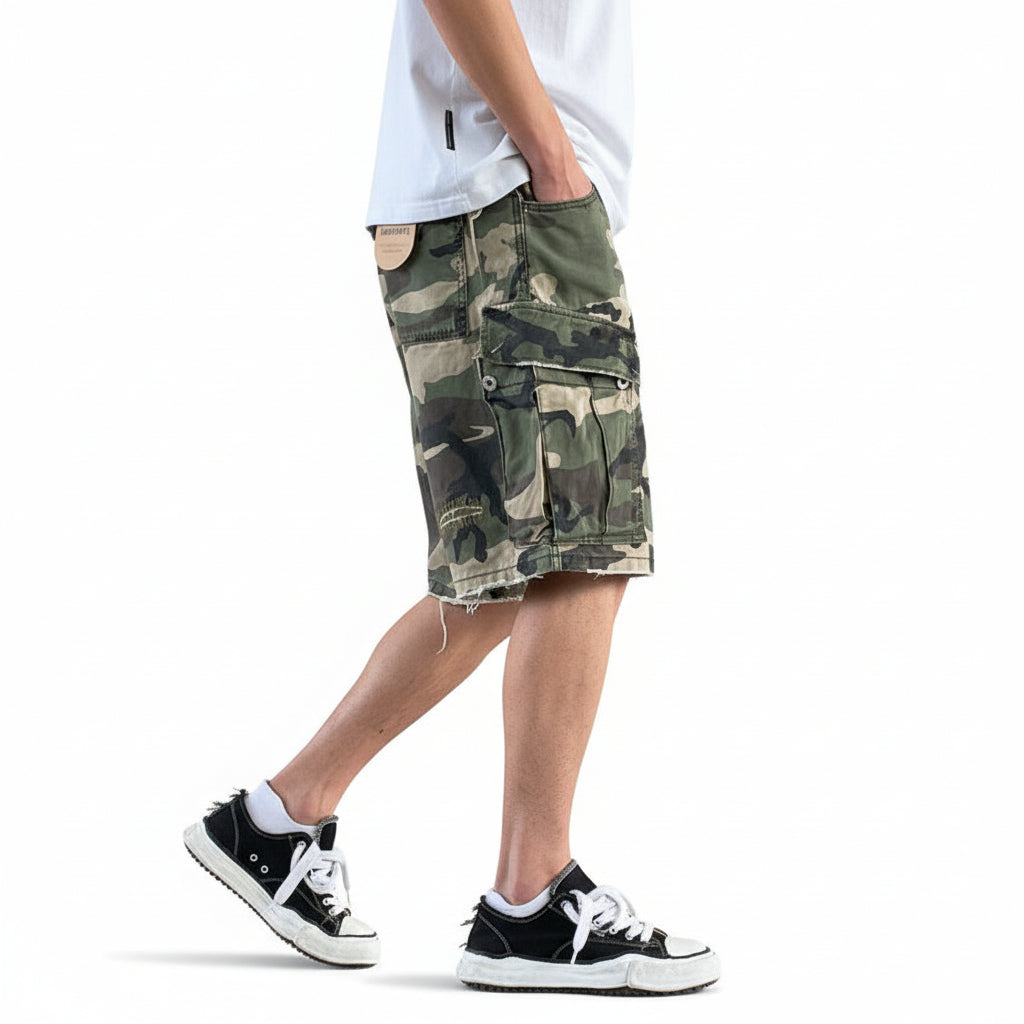 Midi wash cargo camouflage cropped shorts trendy