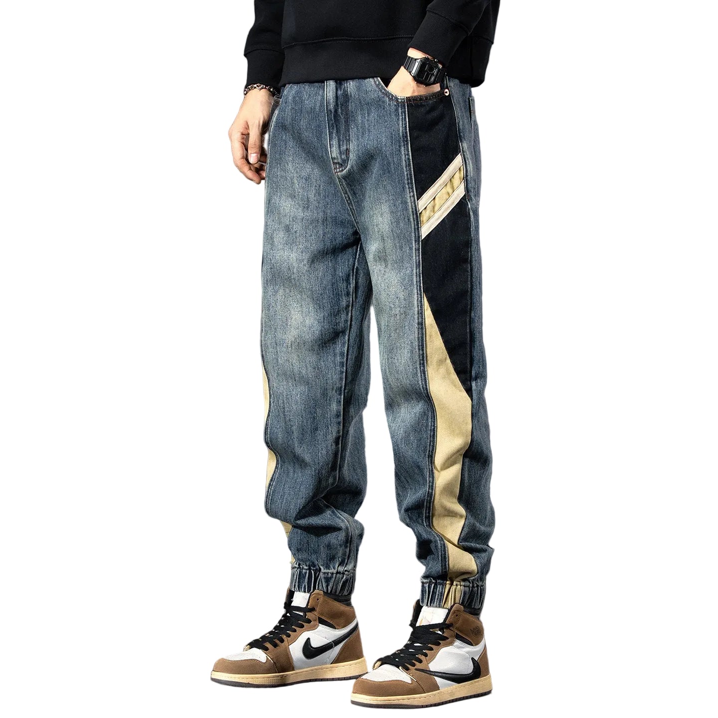 Jeans elasticated waist men denim pants