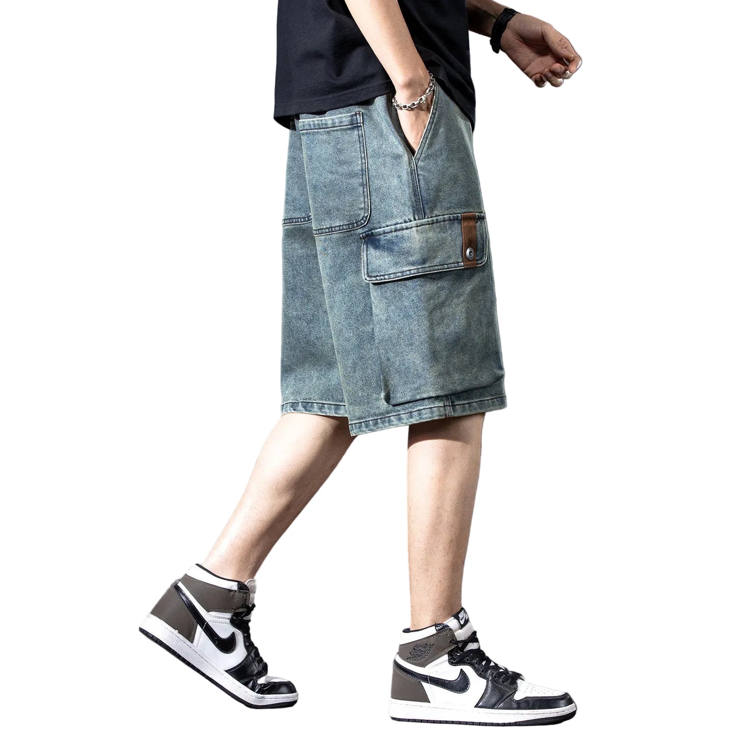 Short denim cargo men's outer pants summer multi-pocket trousers