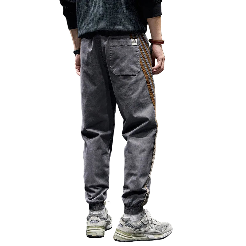 Men side striped loose stretch cargo pants