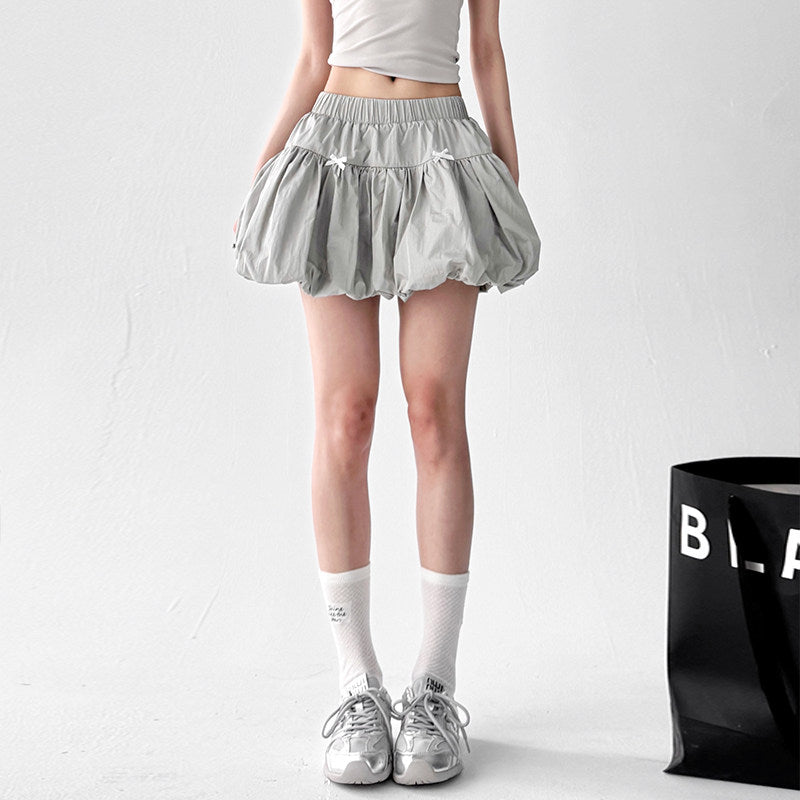 Bow bud short skirt summer elastic waist skirt