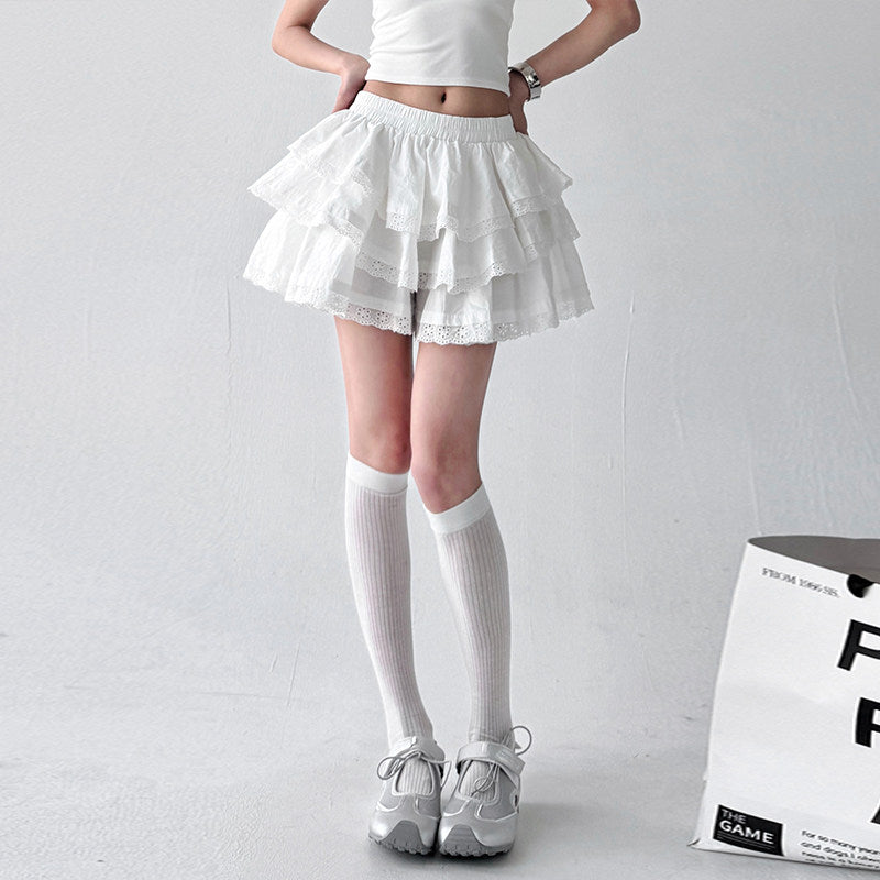 Skirt women's summer new small fresh summer white shorts skirt versatile sweet foreign style lace cake
