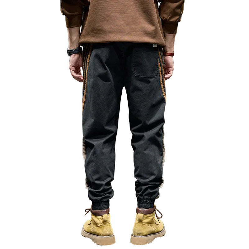 Side tripped denim men's cargo pants stretch leggings