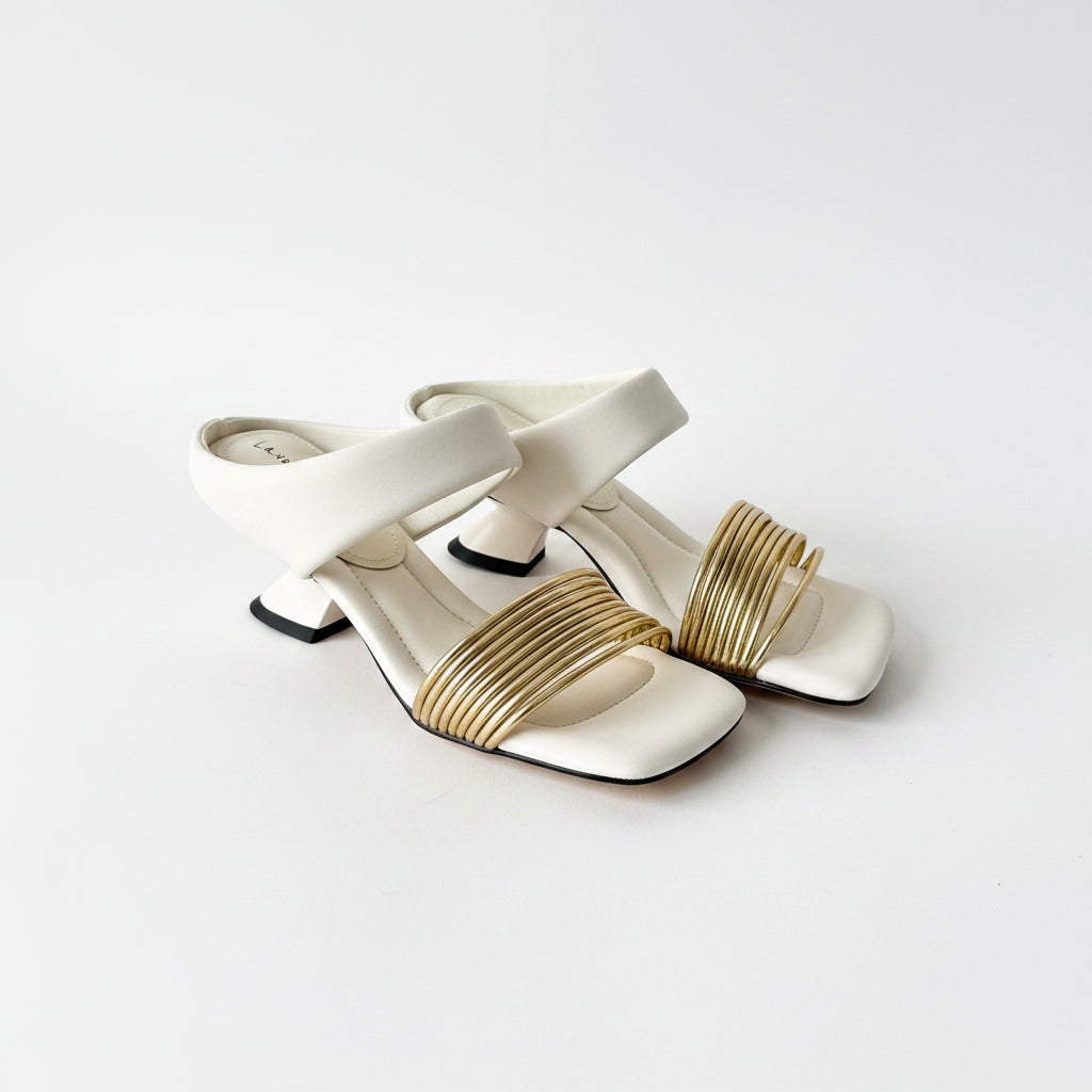 Handmade simple square toe open-toe heel slippers