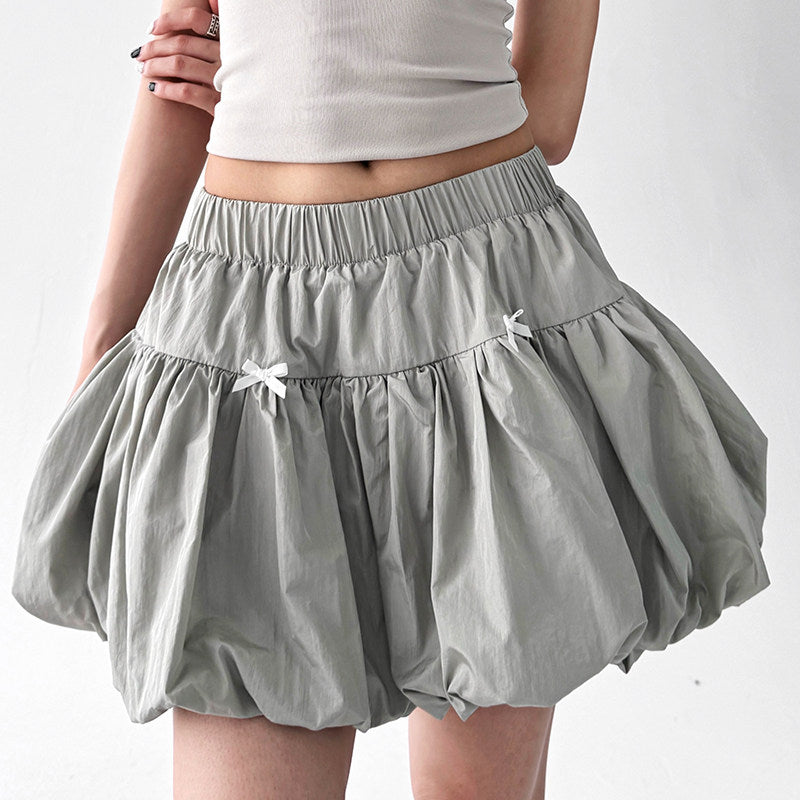 Bow bud short skirt summer elastic waist skirt