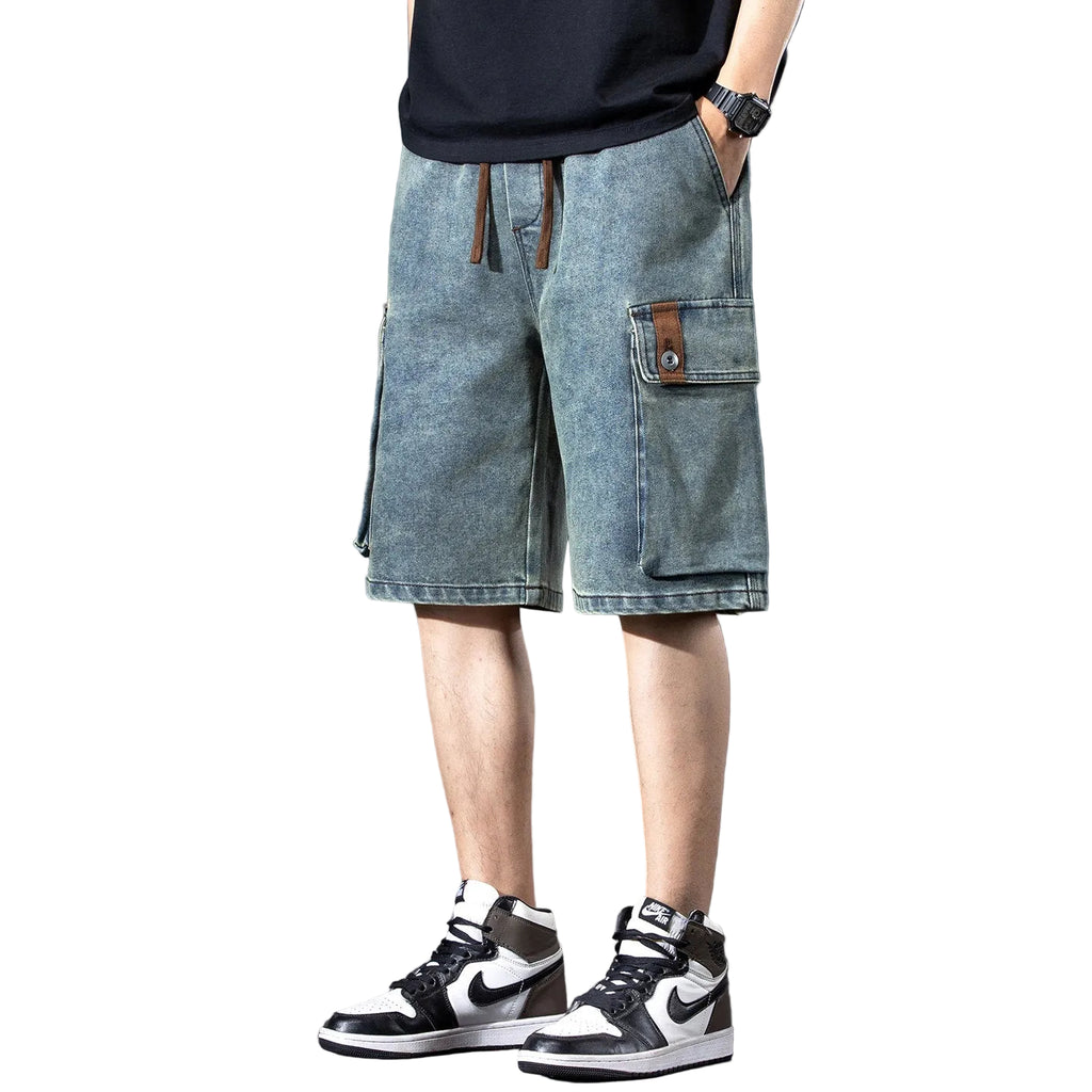 Short denim cargo men's outer pants summer multi-pocket trousers