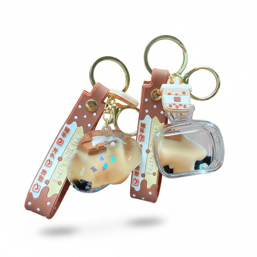 Miniature milk tea cup chocolate floating keychain