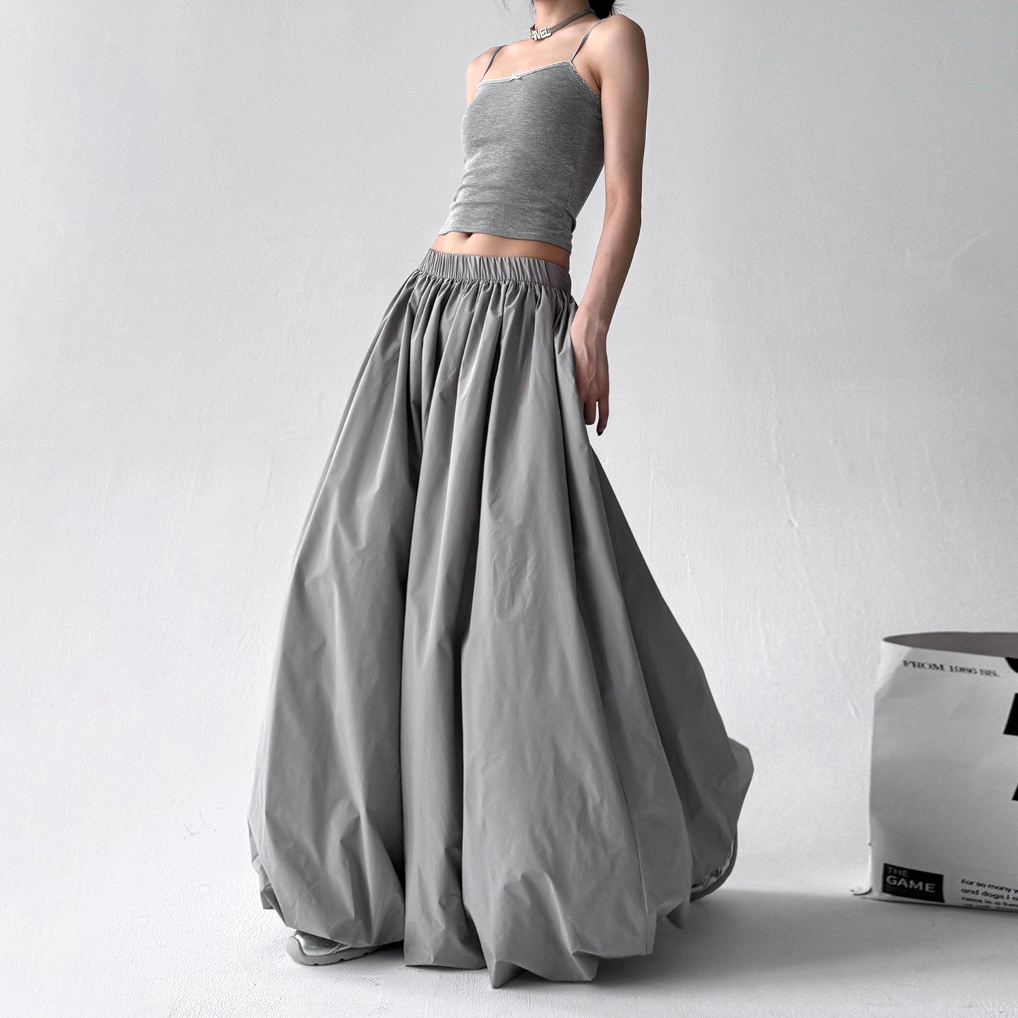 Brown bud long skirt high-waisted skirt