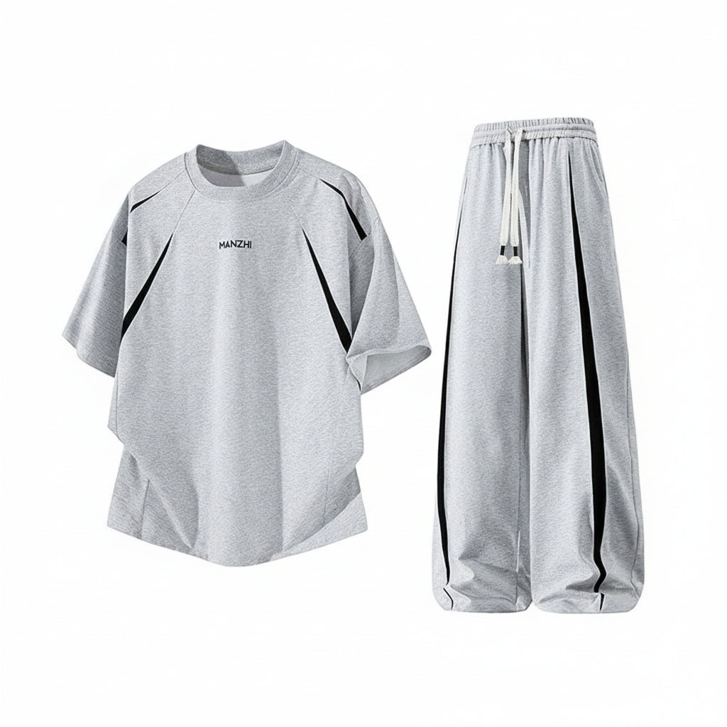 Plus size cotton short-sleeved unsex pants two-piece set