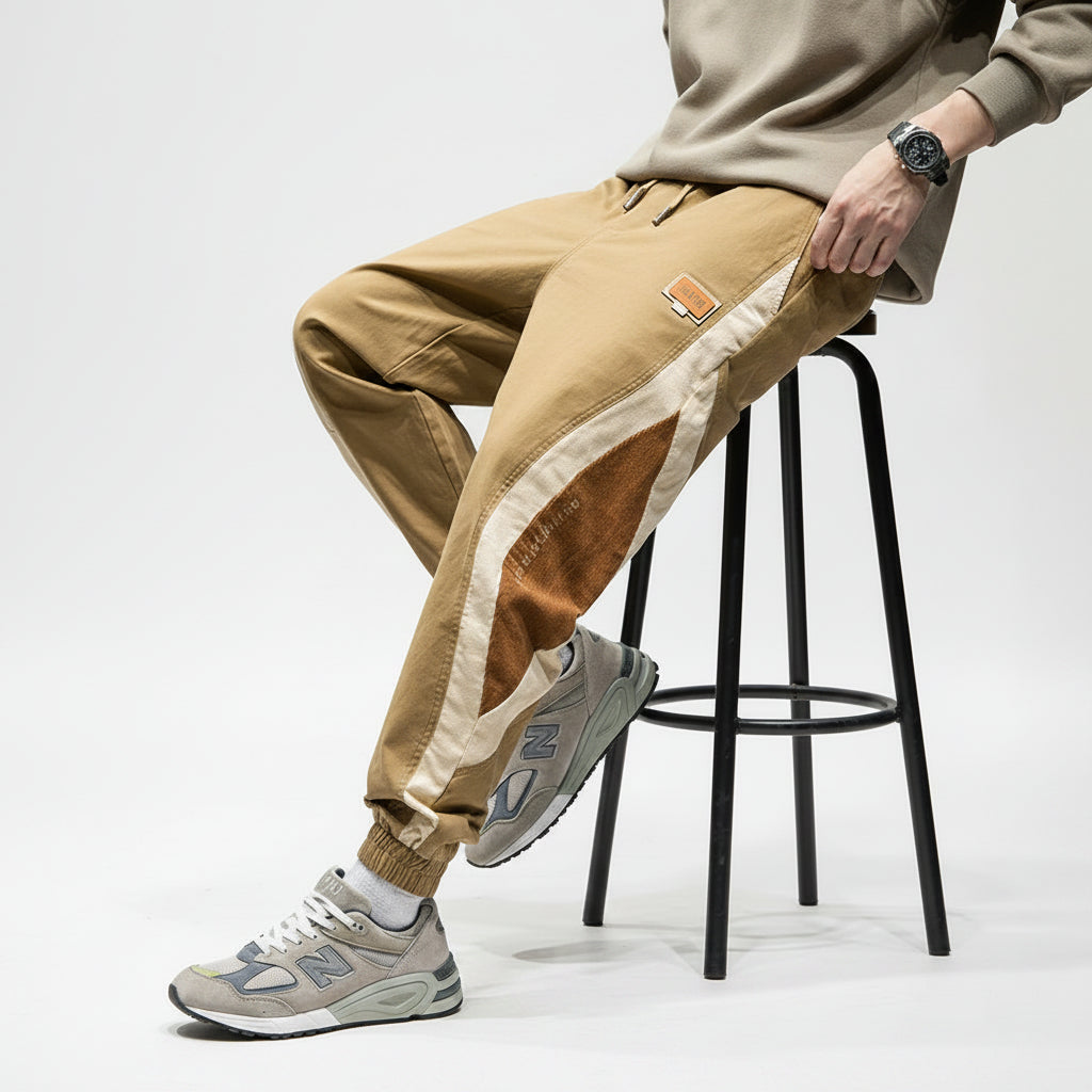 Men contrast splicing stretch ruffian handsome trousers