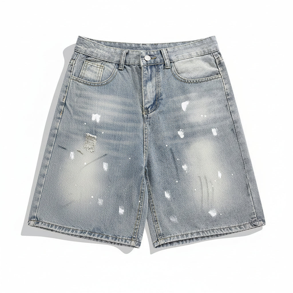 Splashed ink denim shorts men pants