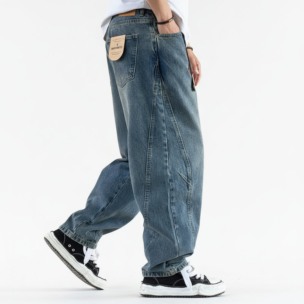 Loose wide-leg wash denim trouser