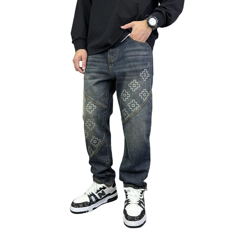 Printed stitched jeans