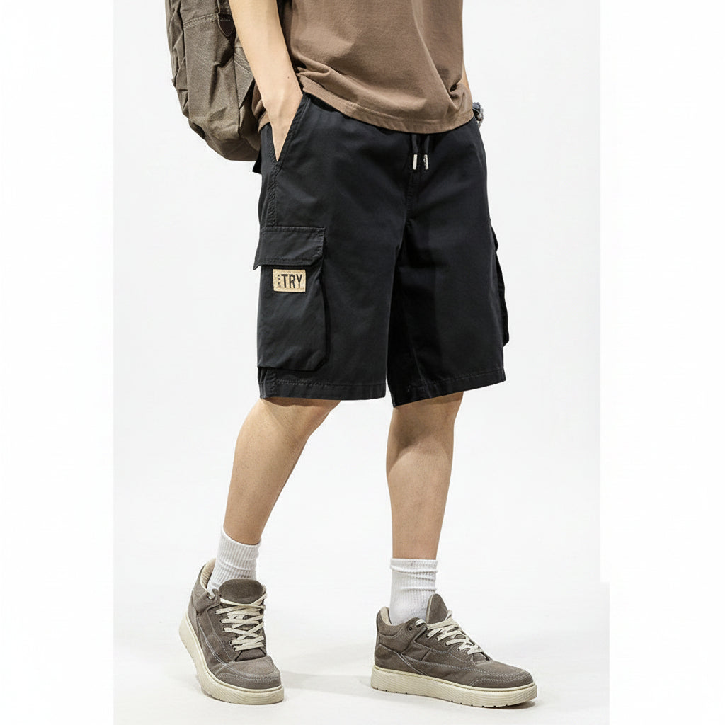 Khaki cotton cargo shorts loose pant
