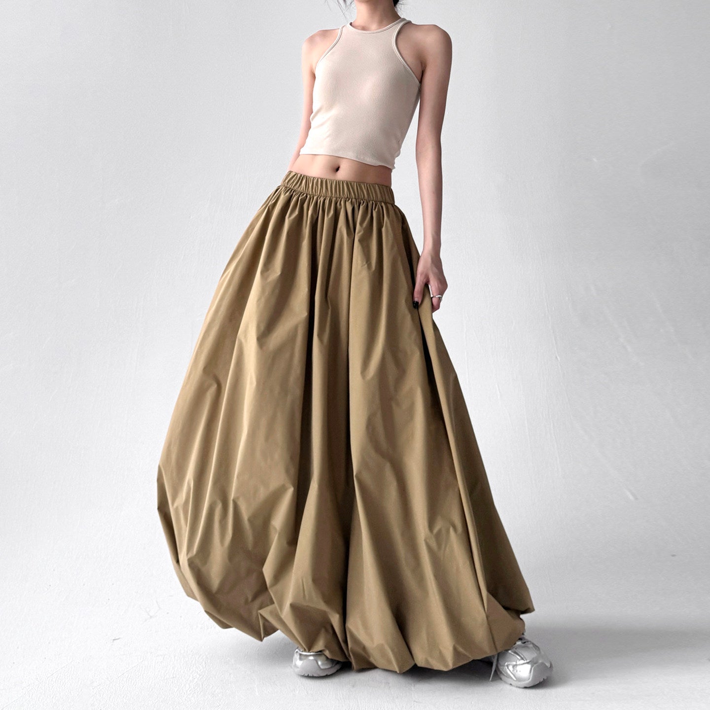 Black long skirt women's bud bobble skirt high-waisted