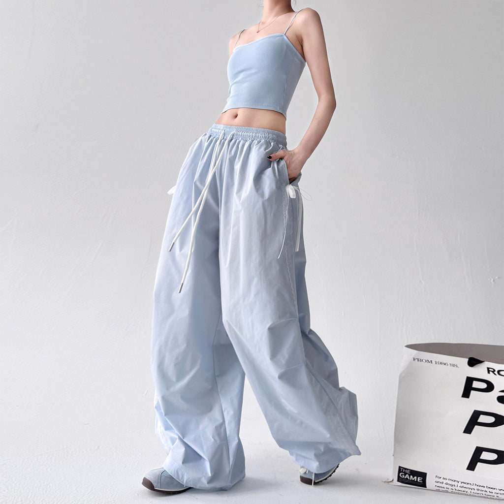 Blue pants women's high-waisted casual sports trousers