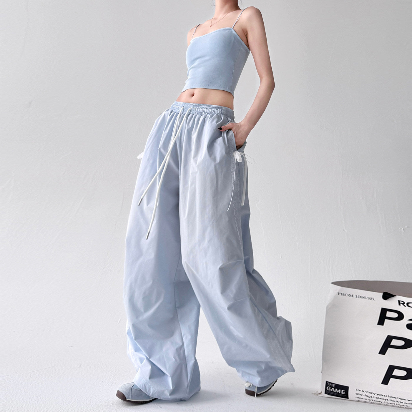 Blue pants women's high-waisted casual sports trousers