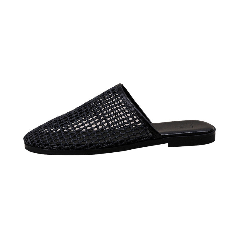 Black net slippers women's summer shoes
