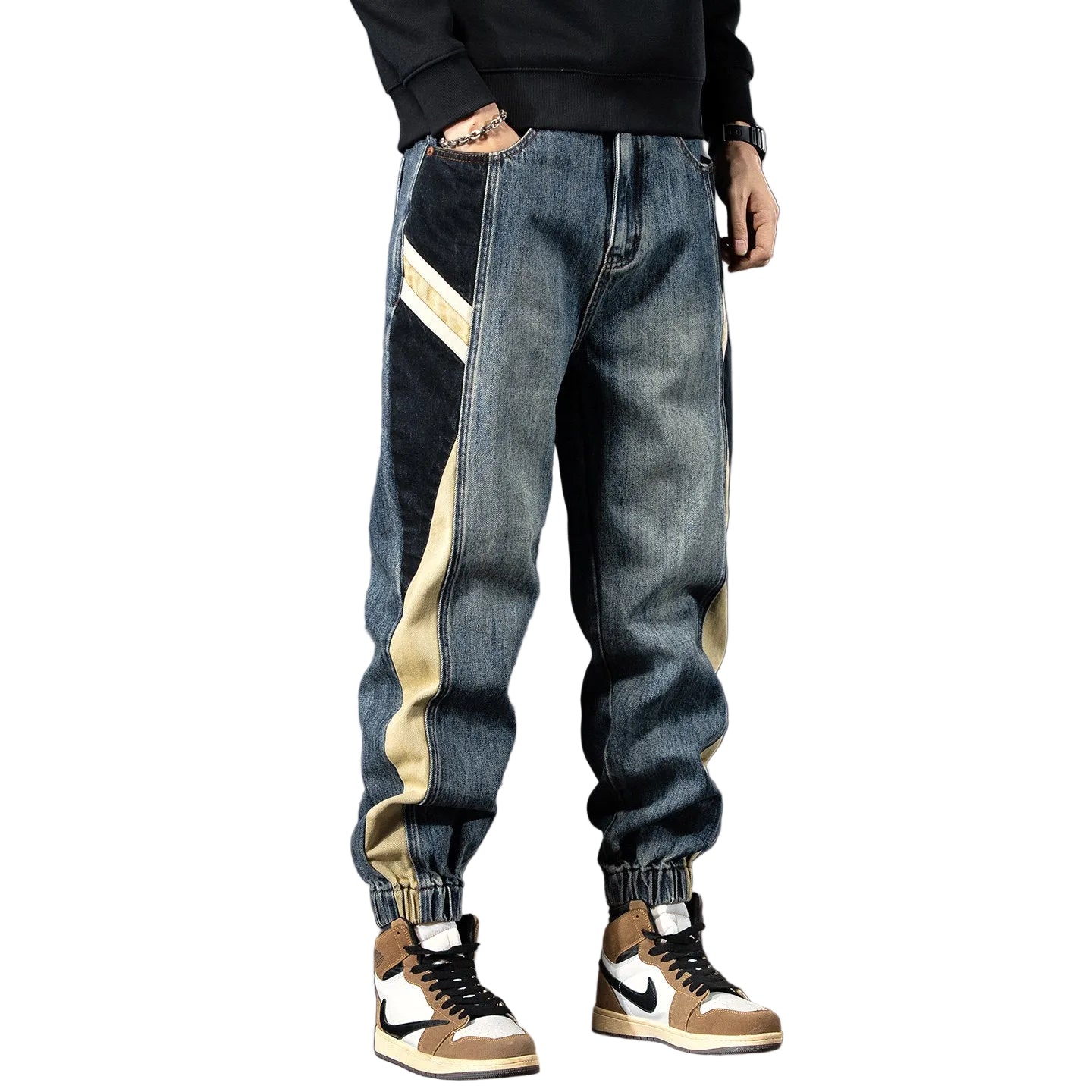 Jeans elasticated waist men denim pants
