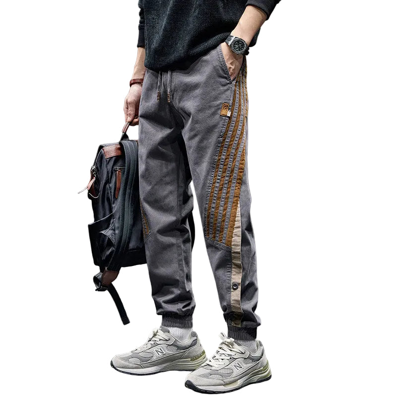 Side tripped denim men's cargo pants stretch leggings