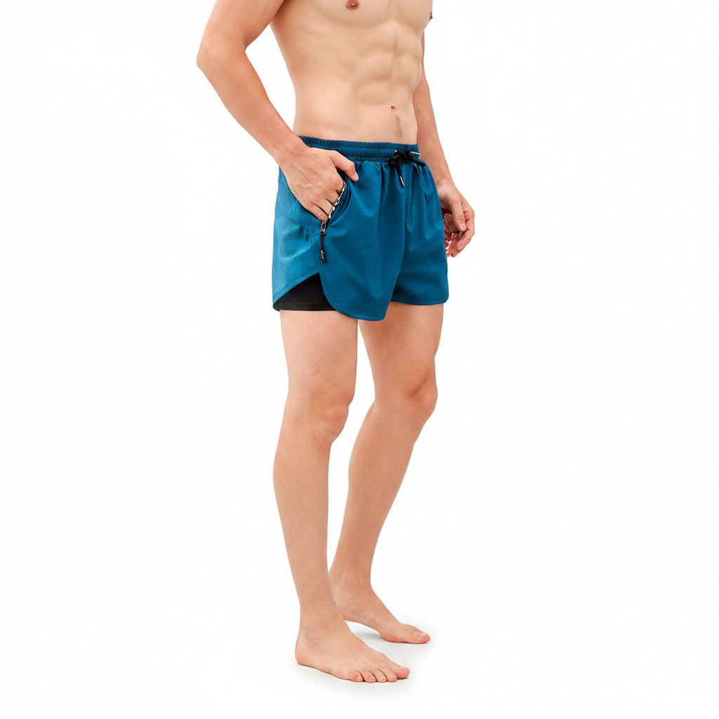 Avocado green beach pants men's with lined double layer stretch shorts