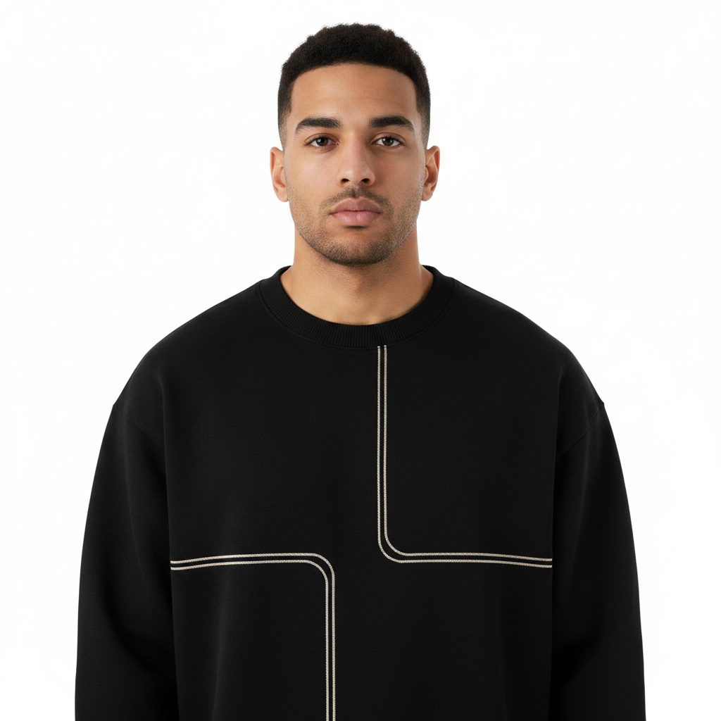 Black versatile casual round neck thick cotton hoodies