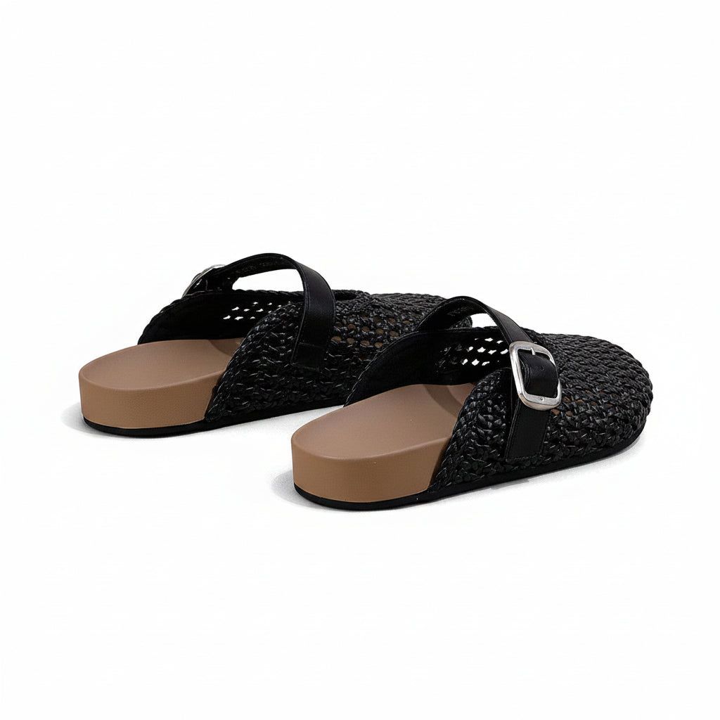 Sandals women's summer woven black flat half-slippers