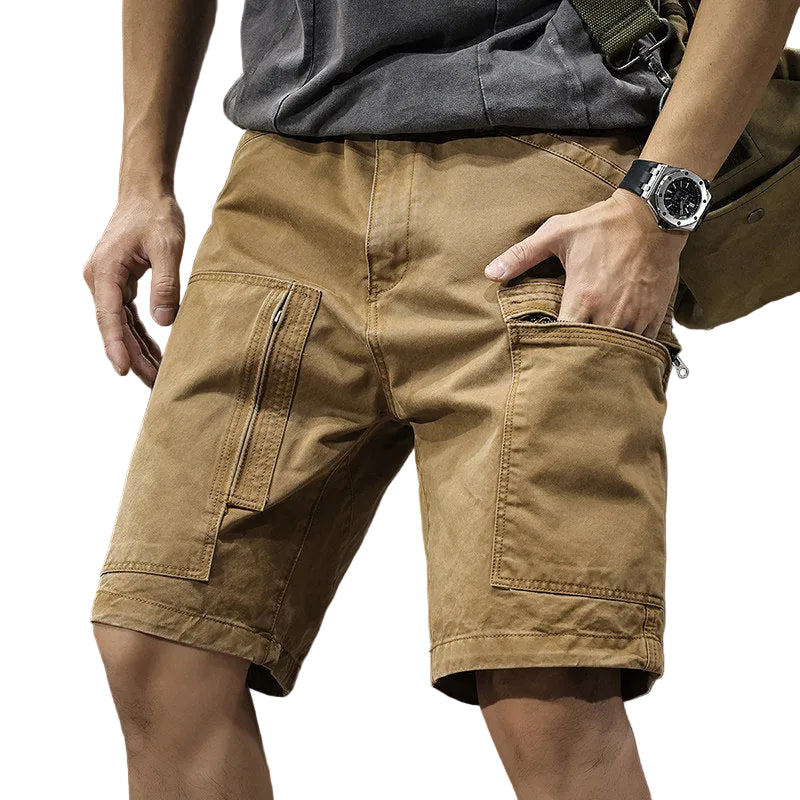 Summer cotton men's casual shorts loose multi-pocket cargo straight mids