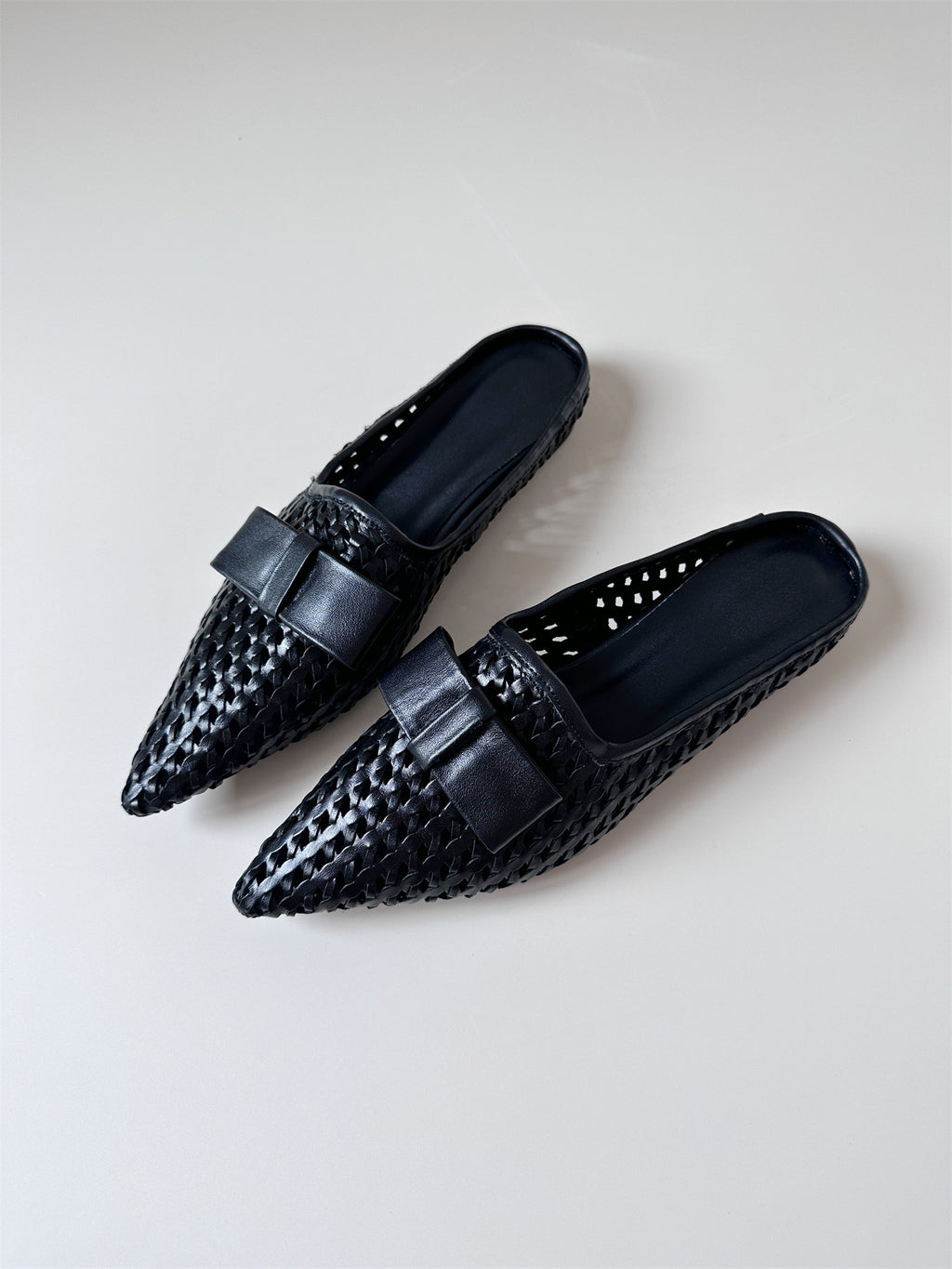 Woven leather flat half-slip sandals
