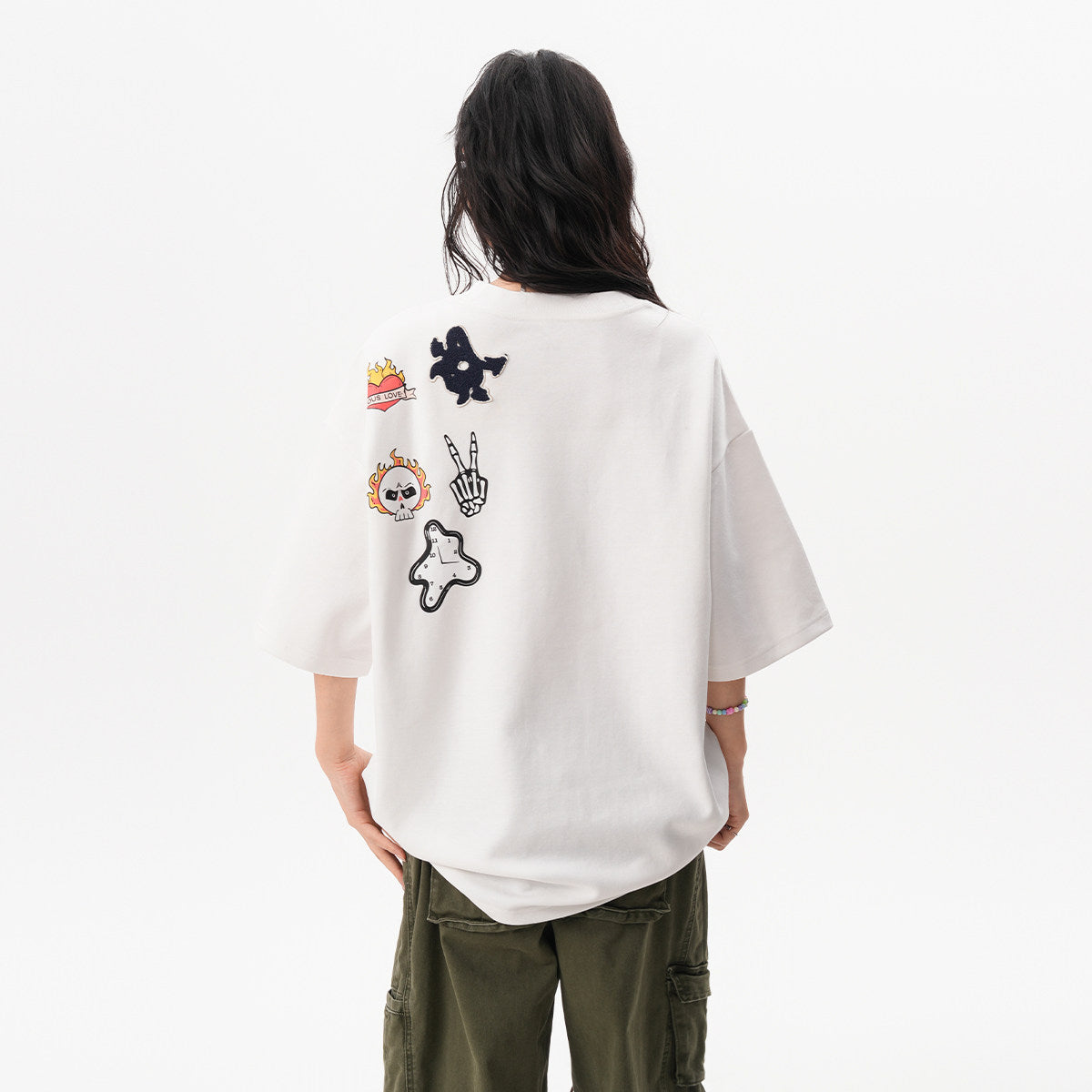 BWKA American trendy brand fun towel embroidered badge short sleeve T-shirt women's and men's summer oversize casual and versatile top