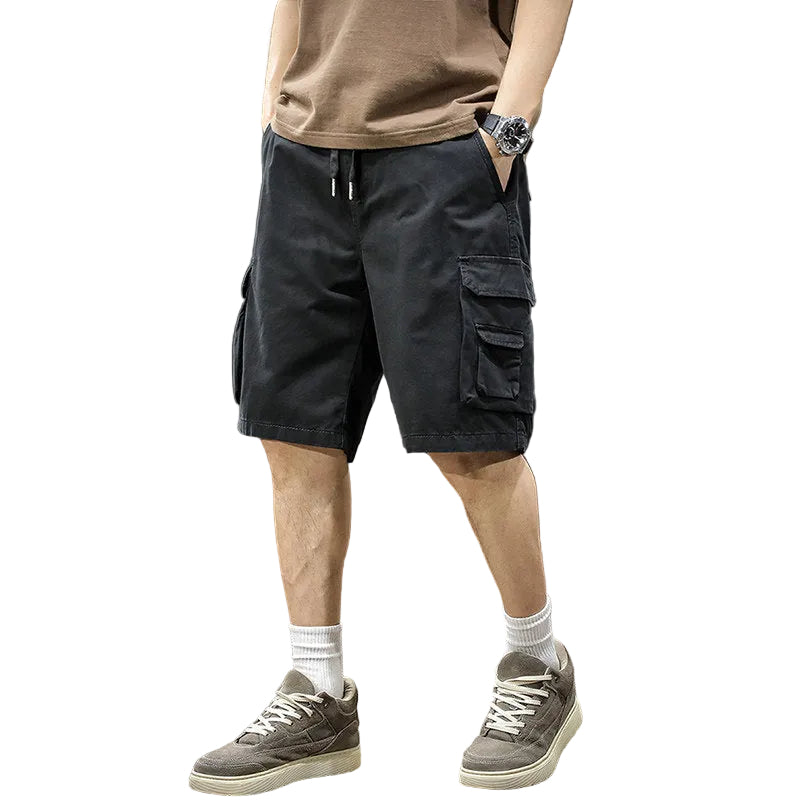 Khaki cotton cargo shorts loose pant