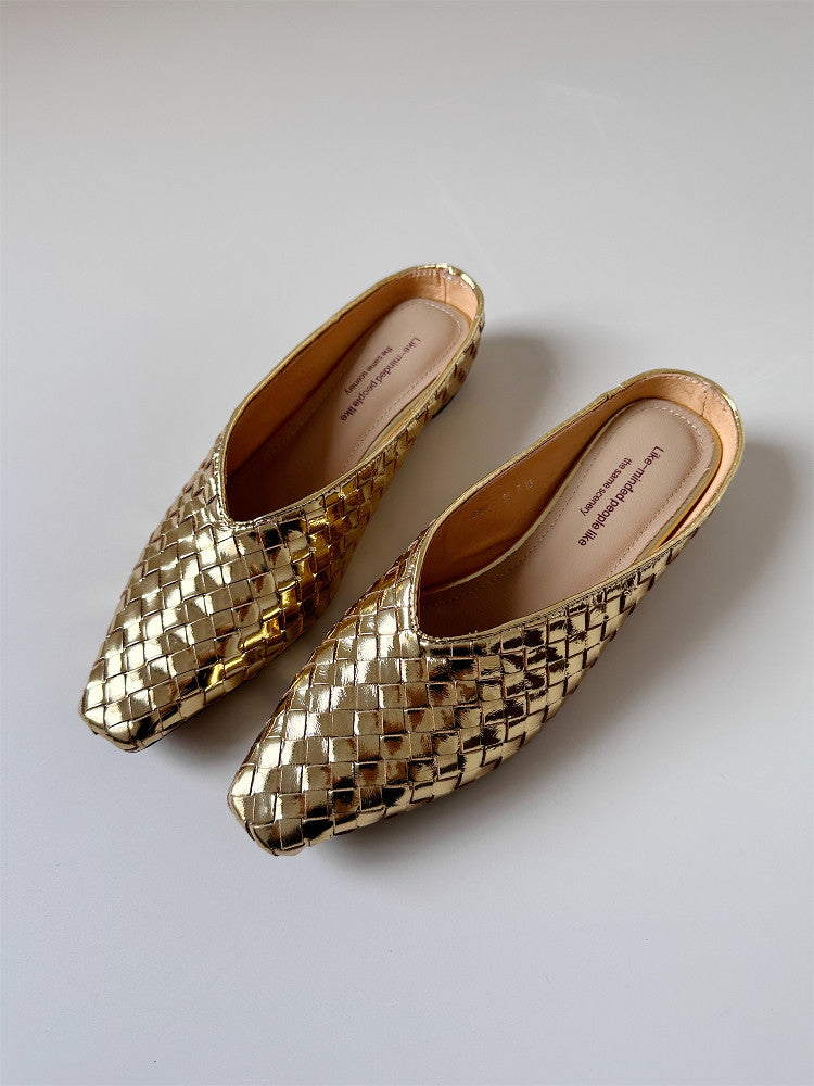 Low wedge slippers gold silver slide  sandals