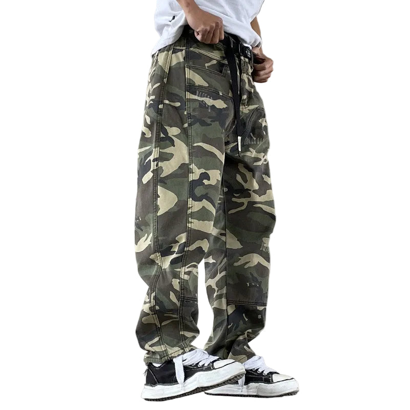 Fleece camouflage cargo men pants distressed trouser