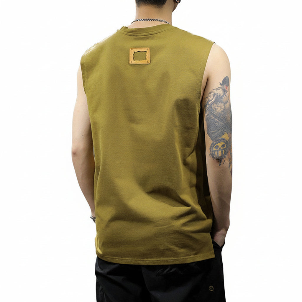 Summer men tank tops print  sleeveless shoulder T-shirt trend