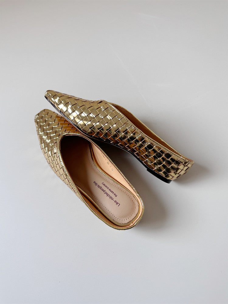 Low wedge slippers gold silver slide  sandals